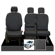 Peugeot Partner MK3 Front Inka Fully Tailored Waterproof Seat Covers Black MY2018 Onwards - Plain Embroidery