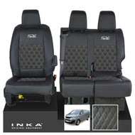 Peugeot Expert INKA Front 1+2 Bentley Diamond Quilt Leatherette Tailored Seat Covers Black MY16 To Present - CV Sport Embroidery