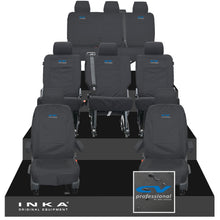 Load image into Gallery viewer, VW Transporter Shuttle T6.1, T6 8 Seater Tailored Waterproof Seat Covers Black MY 15-23 - CV Professional Embroidery
