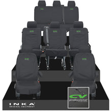 Load image into Gallery viewer, VW Transporter Shuttle T6.1, T6 8 Seater Tailored Waterproof Seat Covers Black MY 15-23 - CV Professional Embroidery
