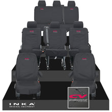 Load image into Gallery viewer, VW Transporter Shuttle T6.1, T6 8 Seater Tailored Waterproof Seat Covers Black MY 15-23 - CV Professional Embroidery
