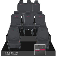 VW Transporter Shuttle T6.1, T6 8 Seater Tailored Waterproof Seat Covers Black MY 15-23 - Sport-Series Embroidery