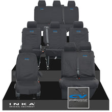 Load image into Gallery viewer, VW Transporter Shuttle T6.1, T6 Full Set Tailored Waterproof Seat Covers Black MY 15-23 - CV Professional Embroidery
