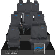 VW Transporter Shuttle T6.1, T6 Full Set Tailored Waterproof Seat Covers Black MY 15-23 - CV Professional Embroidery