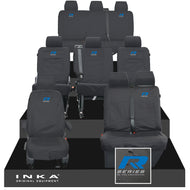 VW Transporter Shuttle T6.1, T6 Full Set Tailored Waterproof Seat Covers Black MY 15-23 - R-Series Embroidery