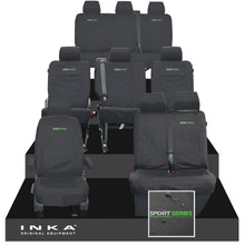 Load image into Gallery viewer, VW Transporter Shuttle T6.1, T6 Full Set Tailored Waterproof Seat Covers Black MY 15-23 - Sport-Series Embroidery
