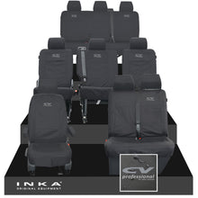 Load image into Gallery viewer, VW Transporter Shuttle T6.1, T6 Full Set Tailored Waterproof Seat Covers Black MY 15-23 - CV Professional Embroidery
