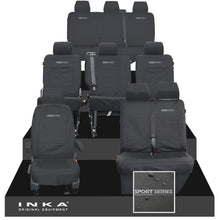 Load image into Gallery viewer, VW Transporter Shuttle T6.1, T6 Full Set Tailored Waterproof Seat Covers Black MY 15-23 - Sport-Series Embroidery
