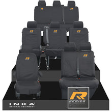 Load image into Gallery viewer, VW Transporter Shuttle T6.1, T6 Full Set Tailored Waterproof Seat Covers Black MY 15-23 - R-Series Embroidery
