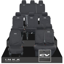 Load image into Gallery viewer, VW Transporter Shuttle T6.1, T6 Full Set Tailored Waterproof Seat Covers Black MY 15-23 - CV Professional Embroidery
