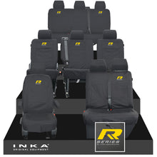Load image into Gallery viewer, VW Transporter Shuttle T6.1, T6 Full Set Tailored Waterproof Seat Covers Black MY 15-23 - R-Series Embroidery
