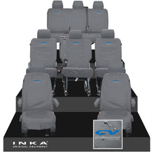 Load image into Gallery viewer, VW Transporter Shuttle T6.1, T6 8 Seater Tailored Waterproof Seat Covers Grey MY 15-23 - Sport-Series Embroidery

