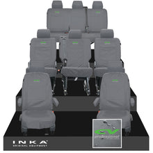 Load image into Gallery viewer, VW Transporter Shuttle T6.1, T6 8 Seater Tailored Waterproof Seat Covers Grey MY 15-23 - Sport-Series Embroidery
