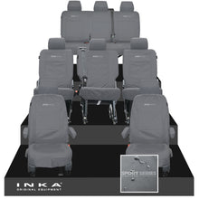 Load image into Gallery viewer, VW Transporter Shuttle T6.1, T6 8 Seater Tailored Waterproof Seat Covers Grey MY 15-23 - Sport-Series Embroidery
