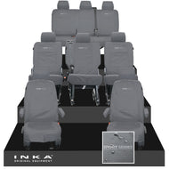 VW Transporter Shuttle T6.1, T6 8 Seater Tailored Waterproof Seat Covers Grey MY 15-23 - Sport-Series Embroidery