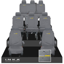 Load image into Gallery viewer, VW Transporter Shuttle T6.1, T6 8 Seater Tailored Waterproof Seat Covers Grey MY 15-23 - Sport-Series Embroidery
