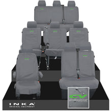 Load image into Gallery viewer, VW Transporter Shuttle T6.1, T6 Full Set Tailored Waterproof Seat Covers Grey MY 15-23 - CV Professional Embroidery
