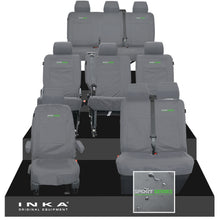 Load image into Gallery viewer, VW Transporter Shuttle T6.1, T6 Full Set Tailored Waterproof Seat Covers Grey MY 15-23 - R-Series Embroidery

