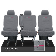 Load image into Gallery viewer, VW Transporter Shuttle T6.1, T6 Rear 1+1+1 Tailored Waterproof Seat Covers Grey MY-15-23 - Sport-Series Embroidery
