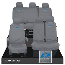 Load image into Gallery viewer, VW Transporter T6.1, T6, T5.1 Front 1+2 &amp; Rear Triple Tailored Waterproof Seat Covers Grey MY 10-24 - R-Series Embroidery
