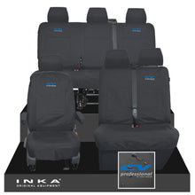 Load image into Gallery viewer, VW Transporter T6.1, T6, T5.1 Front 1+2 &amp; Rear Triple Tailored Waterproof Seat Covers Black MY 10-24 - CV Professional Embroidery
