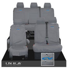 Load image into Gallery viewer, VW Transporter T6.1, T6, T5.1 Front 1+2 &amp; Rear Triple Tailored Waterproof Seat Covers Grey MY 10-24 - CV Professional Embroidery
