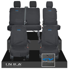 Load image into Gallery viewer, VW Transporter T6.1, T6, T5.1 Front 1+1 &amp; Rear 2+1 Tailored Waterproof Seat Covers Black MY-10-24 - CV-Series Embroidery
