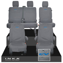 Load image into Gallery viewer, VW Transporter T6.1, T6, T5.1 Front 1+1 &amp; Rear 2+1 Tailored Waterproof Seat Covers Grey MY 10-24 - CV-Series Embroidery
