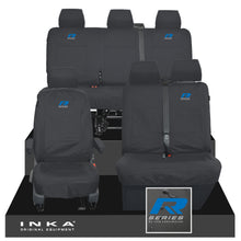 Load image into Gallery viewer, VW Transporter T6.1, T6, T5.1 Front 1+2 &amp; Rear Triple Tailored Waterproof Seat Covers Black MY 10-24 - R-Series Embroidery
