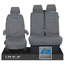 Load image into Gallery viewer, VW Transporter Shuttle T6.1, T6 Front 1+2 Tailored Waterproof Seat Covers Grey MY-15-23 - R-Series Embroidery
