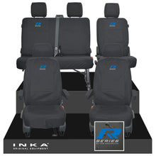 Load image into Gallery viewer, VW Transporter T6.1, T6, T5.1 Front 1+1 &amp; Rear 2+1 Tailored Waterproof Seat Covers Black MY-10-24 - R-Series Embroidery
