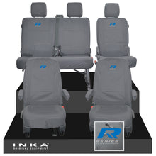 Load image into Gallery viewer, VW Transporter T6.1, T6, T5.1 Front 1+1 &amp; Rear 2+1 Tailored Waterproof Seat Covers Grey MY 10-24 - R-Series Embroidery
