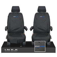 Load image into Gallery viewer, VW Transporter T6.1,T6,T5.1 INKA Front 1+1 Tailored Waterproof Seat Covers Black - Sport-Series Embroidery
