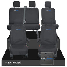 Load image into Gallery viewer, VW Transporter T6.1, T6, T5.1 Front 1+1 &amp; Rear 2+1 Tailored Waterproof Seat Covers Black MY-10-24 - Sport-Series Embroidery
