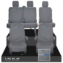 Load image into Gallery viewer, VW Transporter T6.1, T6, T5.1 Front 1+1 &amp; Rear 2+1 Tailored Waterproof Seat Covers Grey MY 10-24 - Sport-Series Embroidery
