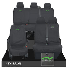 Load image into Gallery viewer, VW Transporter T6.1, T6, T5.1 Front 1+2 &amp; Rear Triple Tailored Waterproof Seat Covers Black MY 10-24 - CV Professional Embroidery
