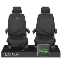 Load image into Gallery viewer, VW Transporter Shuttle T6.1, T6 Front 1+1 Tailored Waterproof Seat Covers Black MY-15-23 - Plain (inferred) Embroidery
