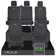 Load image into Gallery viewer, VW Transporter T6.1, T6, T5.1 Front 1+1 &amp; Rear 2+1 Tailored Waterproof Seat Covers Black MY-10-24 - CV-Series Embroidery
