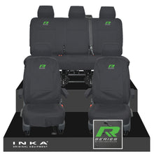 Load image into Gallery viewer, VW Transporter T6.1, T6, T5.1 INKA Front &amp; Rear Tailored Waterproof Seat Covers Black MY 10-24 - R-Series Embroidery
