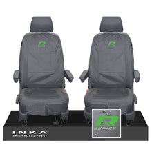 Load image into Gallery viewer, VW Transporter Shuttle T6.1, T6 Front 1+1 Tailored Waterproof Seat Covers Grey MY-15-23 - R-Series Embroidery
