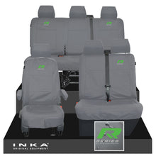 Load image into Gallery viewer, VW Transporter T6.1, T6, T5.1 Front 1+2 &amp; Rear Triple Tailored Waterproof Seat Covers Grey MY 10-24 - R-Series Embroidery
