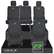 Load image into Gallery viewer, VW Transporter T6.1, T6, T5.1 Front 1+1 &amp; Rear 2+1 Tailored Waterproof Seat Covers Black MY-10-24 - R-Series Embroidery
