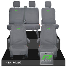 Load image into Gallery viewer, VW Transporter T6.1, T6, T5.1 Front 1+1 &amp; Rear 2+1 Tailored Waterproof Seat Covers Grey MY 10-24 - R-Series Embroidery
