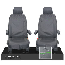 Load image into Gallery viewer, VW Transporter T6.1,T6,T5.1 INKA Front 1+1 Tailored Waterproof Seat Covers Grey - Sport-Series Embroidery
