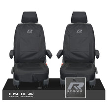 Load image into Gallery viewer, VW Transporter T6.1,T6,T5.1 INKA Front 1+1 Tailored Waterproof Seat Covers Black - R-Series Embroidery
