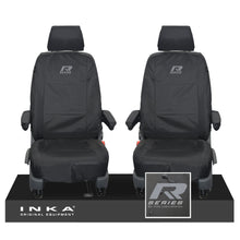 Load image into Gallery viewer, VW Transporter Shuttle T6.1, T6 Front 1+1 Tailored Waterproof Seat Covers Black MY-15-23 - R-Series Embroidery
