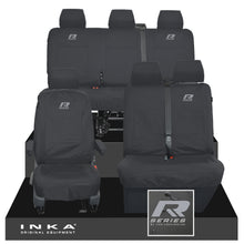 Load image into Gallery viewer, VW Transporter T6.1, T6, T5.1 Front 1+2 &amp; Rear Triple Tailored Waterproof Seat Covers Black MY 10-24 - R-Series Embroidery
