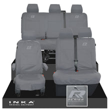 Load image into Gallery viewer, VW Transporter T6.1, T6, T5.1 Front 1+2 &amp; Rear Triple Tailored Waterproof Seat Covers Grey MY 10-24 - R-Series Embroidery
