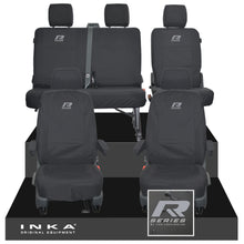 Load image into Gallery viewer, VW Transporter T6.1, T6, T5.1 Front 1+1 &amp; Rear 2+1 Tailored Waterproof Seat Covers Black MY-10-24 - R-Series Embroidery
