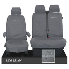 Load image into Gallery viewer, VW Transporter Shuttle T6.1, T6 Front 1+2 Tailored Waterproof Seat Covers Grey MY-15-23 - Sport-Series Embroidery
